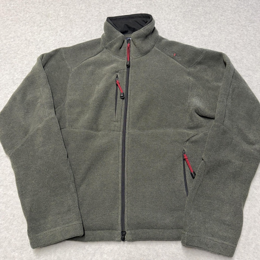 Polo Ralph Lauren Jacket Mens Large Green Fleece Full Zip Pockets Warm Outdoor